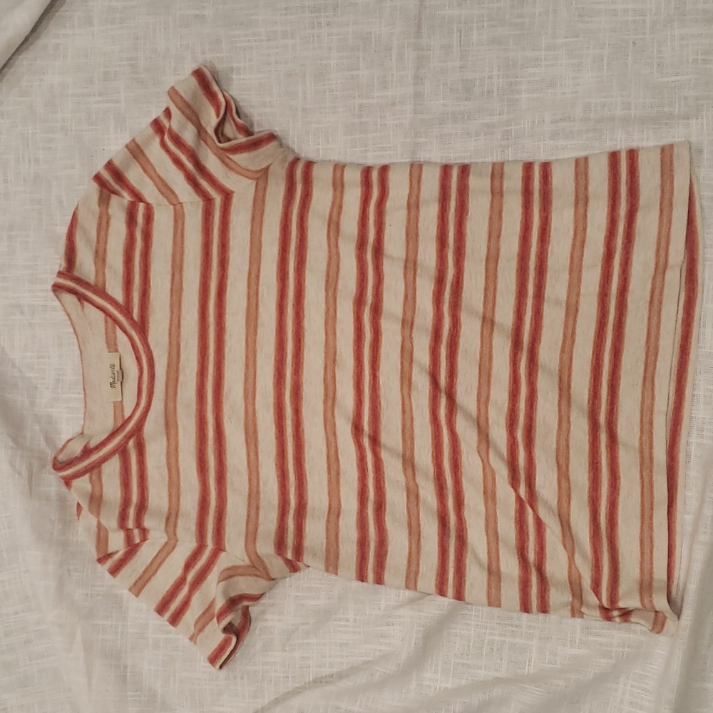 Madewell Orange, Red and Cream Striped Shirt